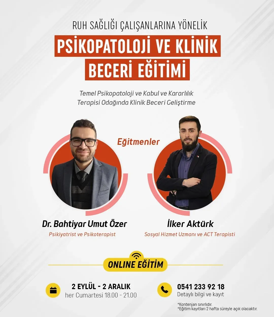 Ruh Sağlığı Çalışanlarına Yönelik Psikopatoloji ve Klinik Görüşme Becerisi Eğitimi afişi